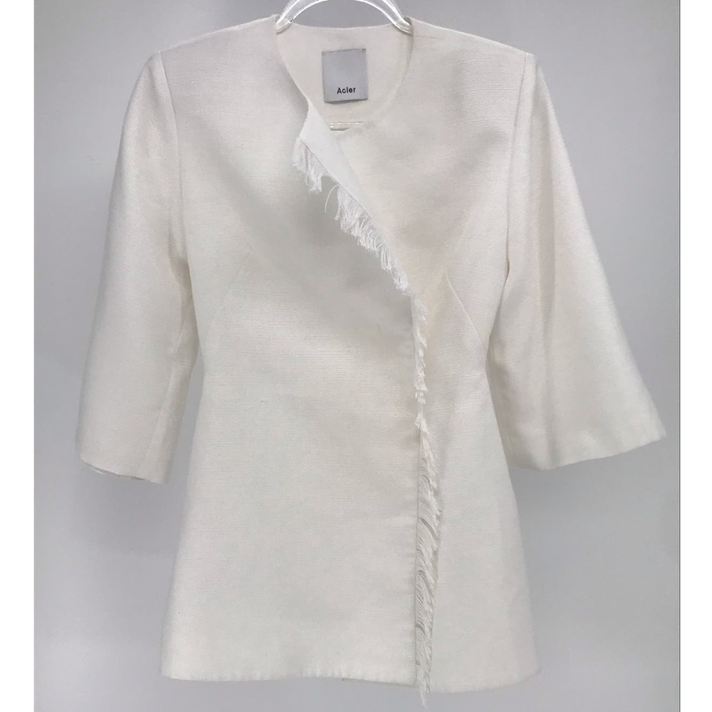 Acler White Fringe Trim Half Sleeve Blazer Size 4
